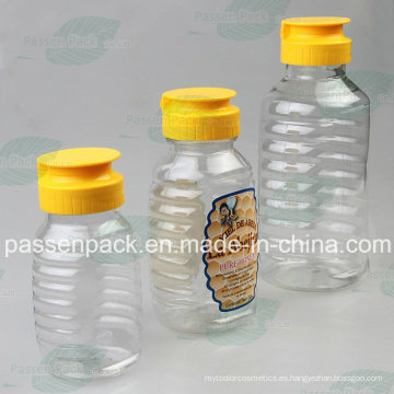 350g Tarro de miel de plástico con tapa de válvula de silicona no goteo (PPC-PHB-06)